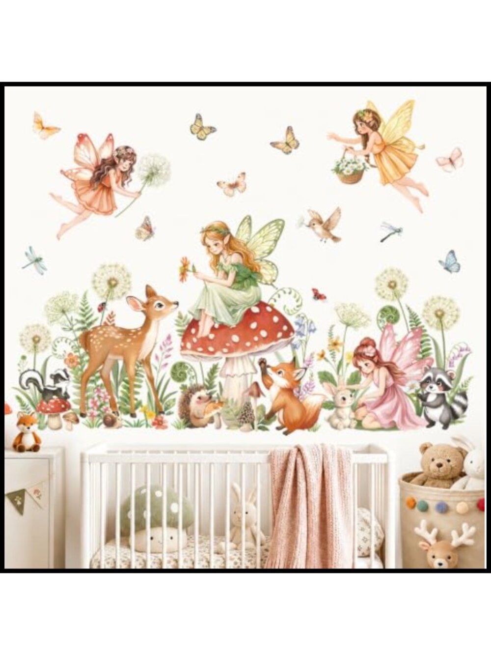 Fairy Woodland Animal Dandelion Mushroom Wall Decals Peel and Stick Stickers